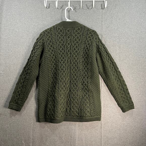 Aran Craft Merino Wool Zip-Front Cardigan Cardi Green Size Medium - Picture 2 of 12